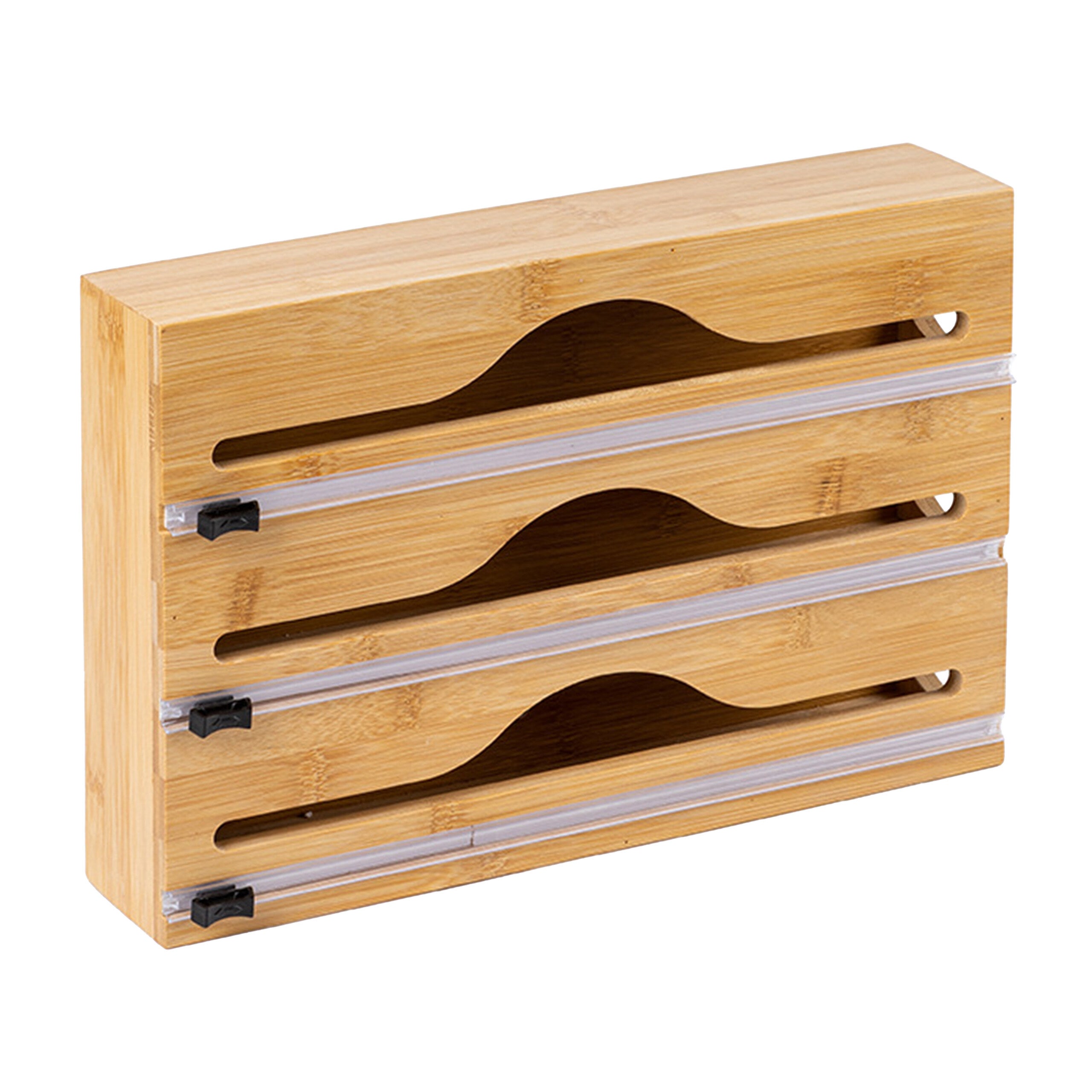 Distributeur Mural 3-en-1 Bambou Relaxdays - Pour Film Alimentaire, Papier Aluminium Et Essuie-Tout - Avec Cutter Et Étagère (30.5x36.5x12 Cm)