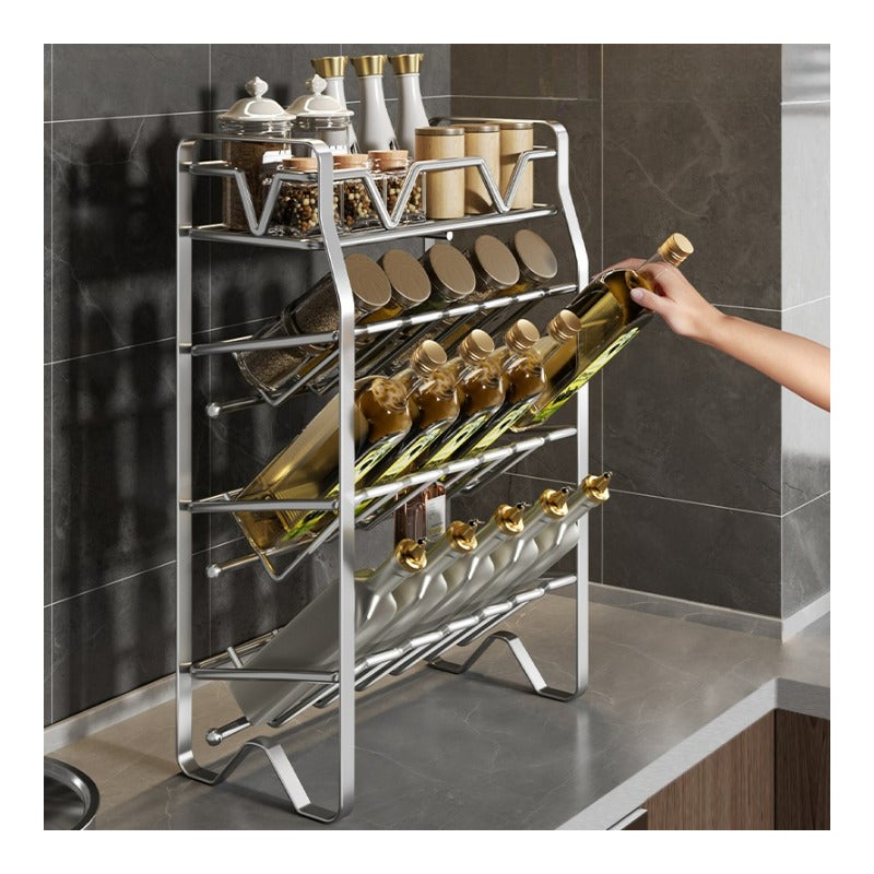 Półka na przyprawy, uchwyt na przybory kuchenne, półka wielopoziomowa, nie wymaga montażu, 50×30×15 cm – srebrna