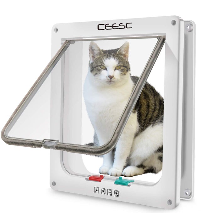 Gatil para gato e cão, 2 vias de acesso (entrada e saída) - Porta para animais de interior e exterior, Rígida, Painel de Fechamento incluído