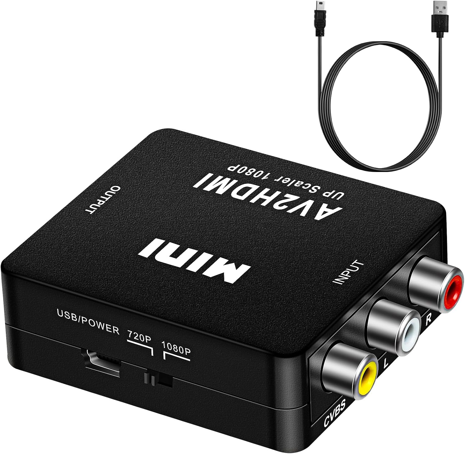 1 noir Adaptateur RCA vers HDMI, convertisseur AV vers HDMI, entrée RCA