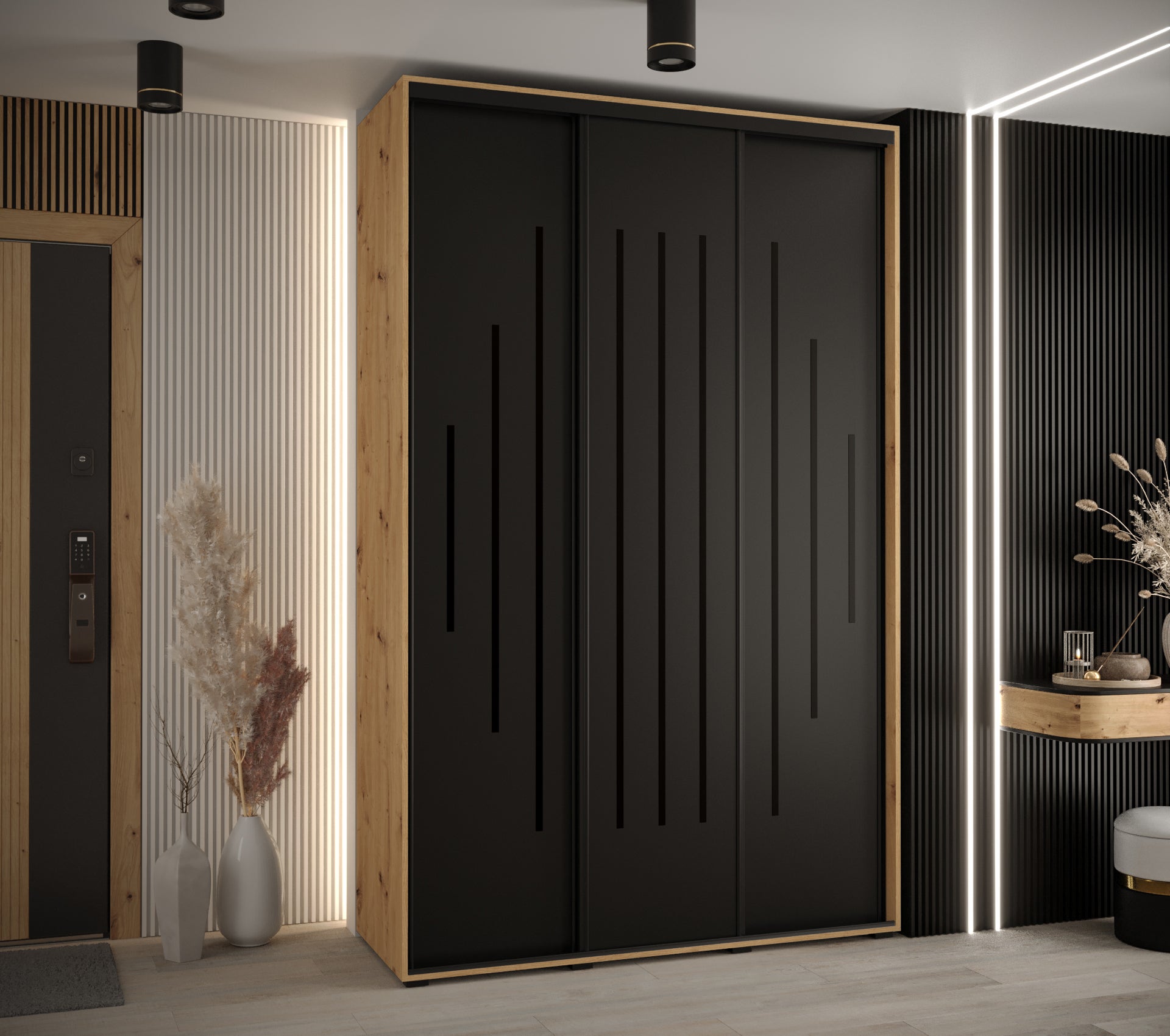 Szafa przesuwna wysoka Davos 12 160 x 60 x 235,2 cm artisan + czarny + u. czarny - Abiks Meble - 2