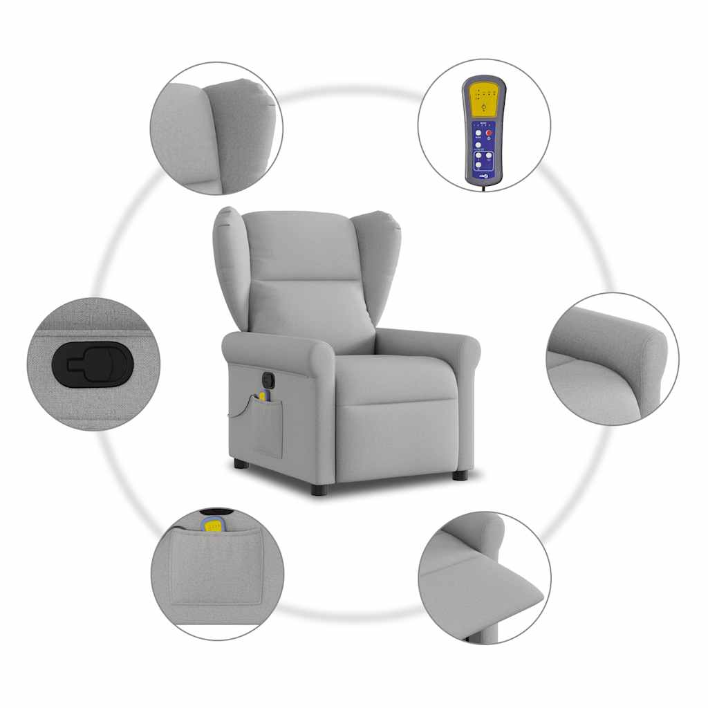 Fauteuil de massage | Fauteuil de relaxation | Chaise de relaxation inclinable gris nuage tissu CFW791126 - 8