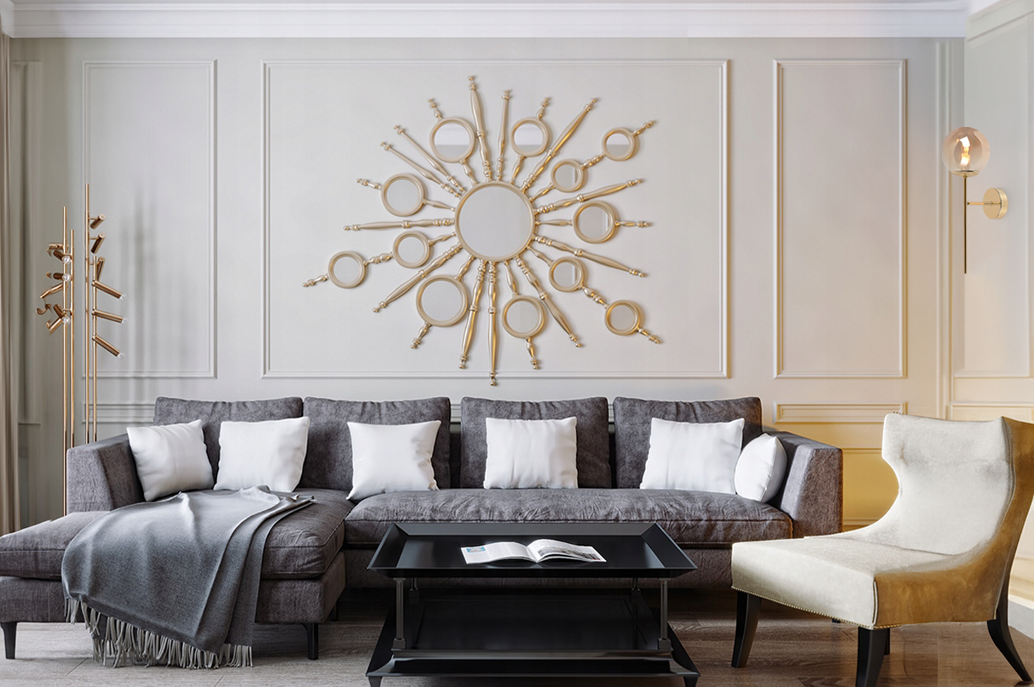 Lampa kinkiet ścienny złoty Siena loft 1xE14 klosz kula szklana miodowa Light Home LH - 3