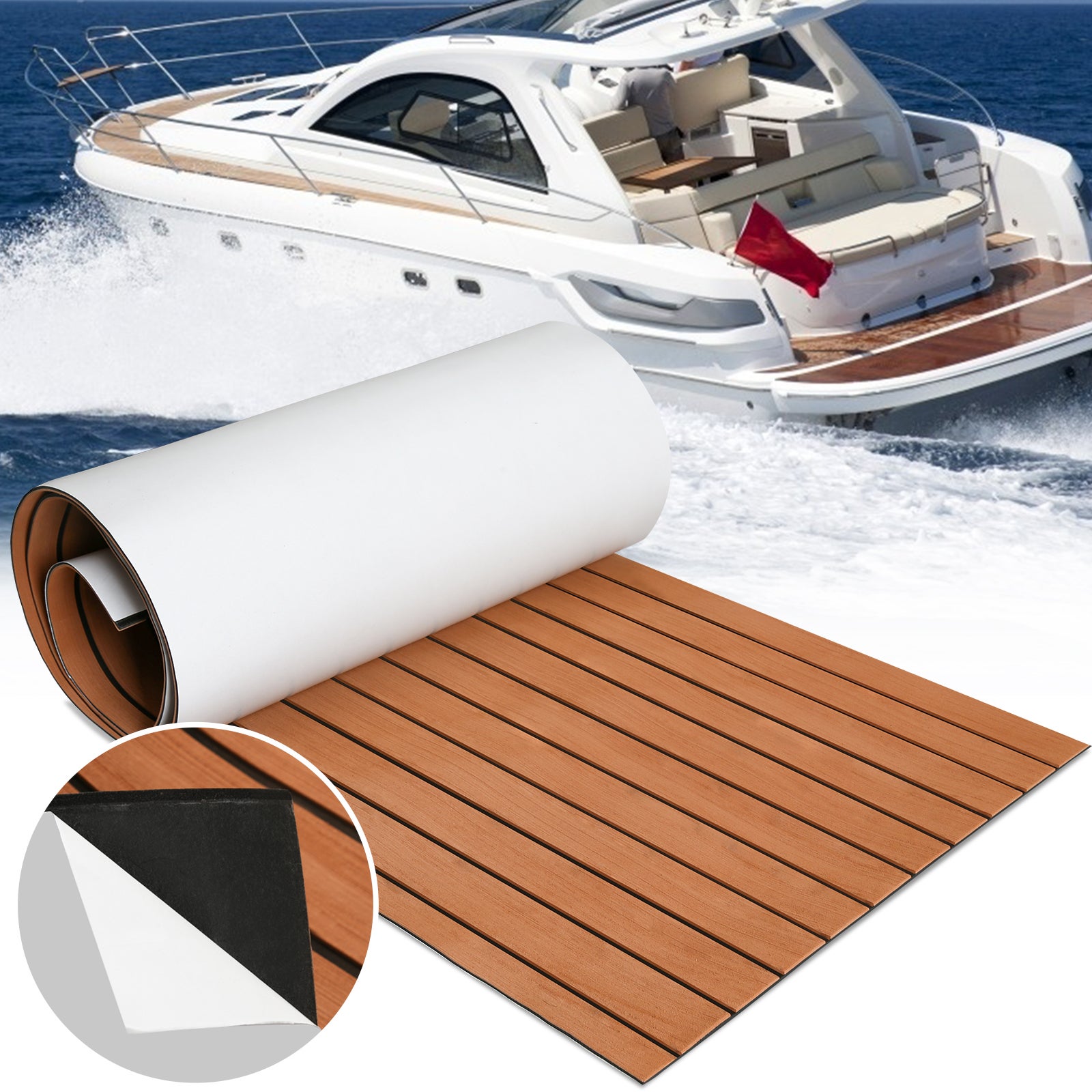 Tapis de Sol Tapis de Pont en Mousse EVA Teck Yacht Tapis de Sol Auto-Adhésif 240x60cm Marron - 6