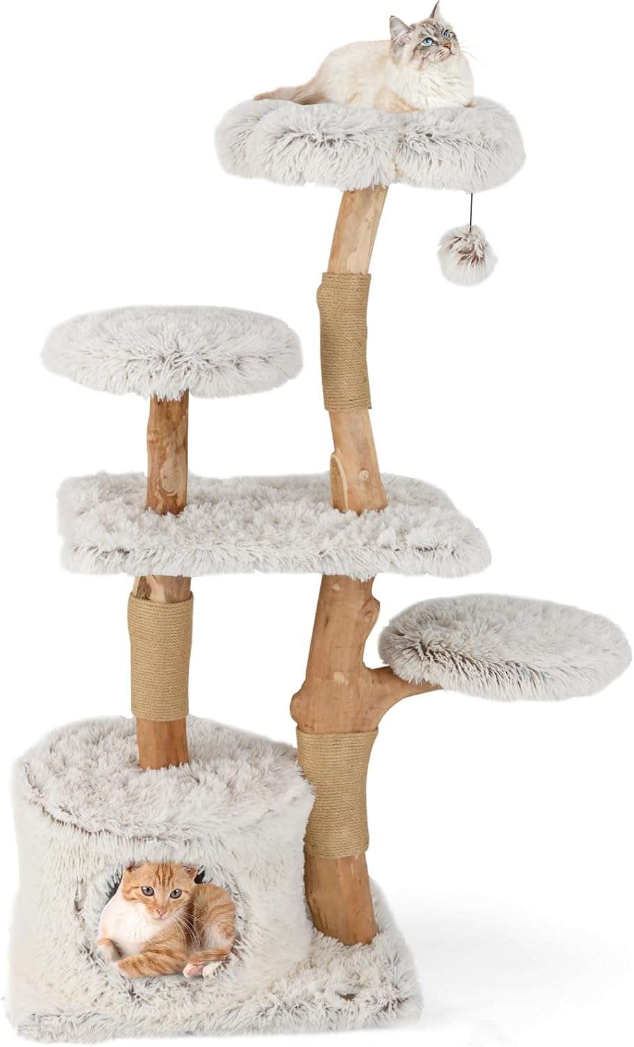 COSTWAY Arbre a Chat XXL 135 cm, Arbre a Chat Bois Massif, 4 ...