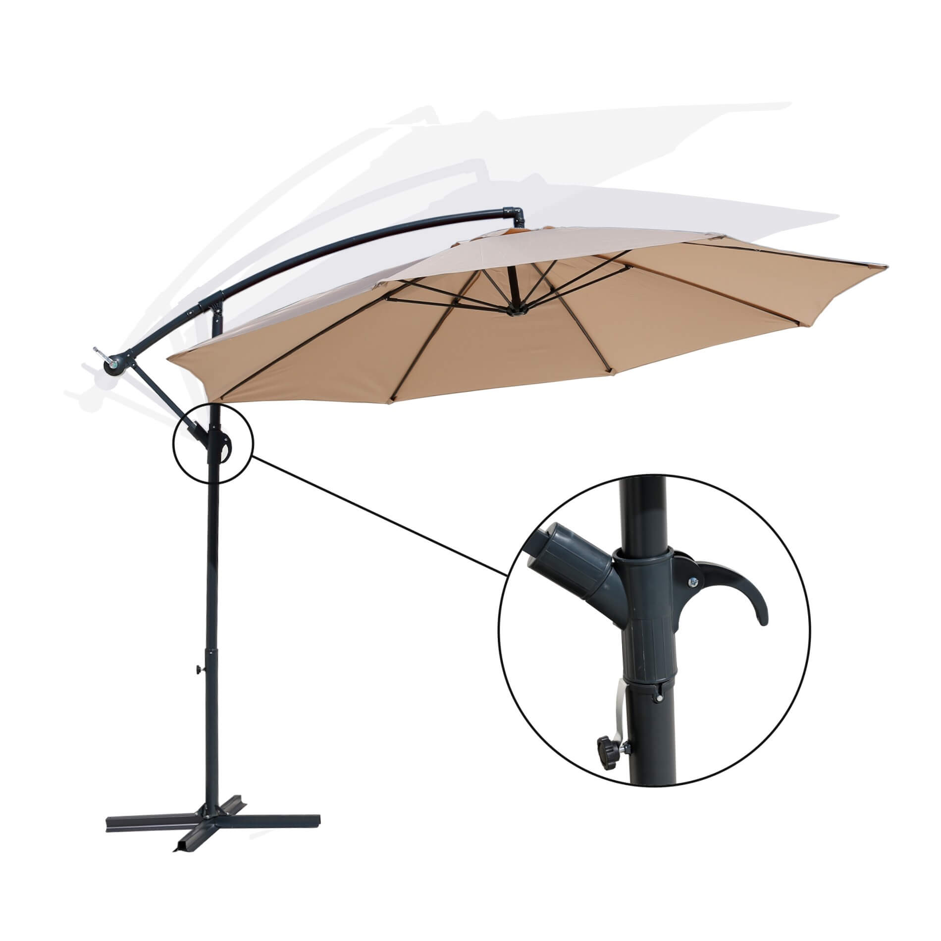 Parapluie de jardin Rebecca Mobili Parasol beige 3x3 mât décentralisér pour piscine - 8