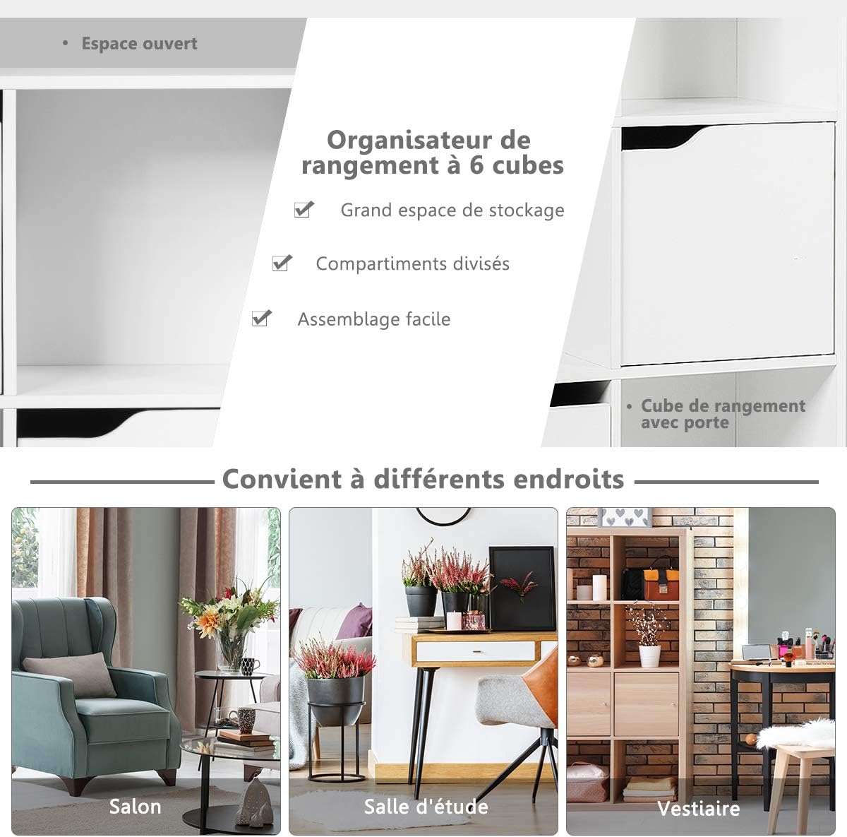 Armoire de Rangement Casier avec 6 Comparti , Bibliothèque Meuble en Cube - 6