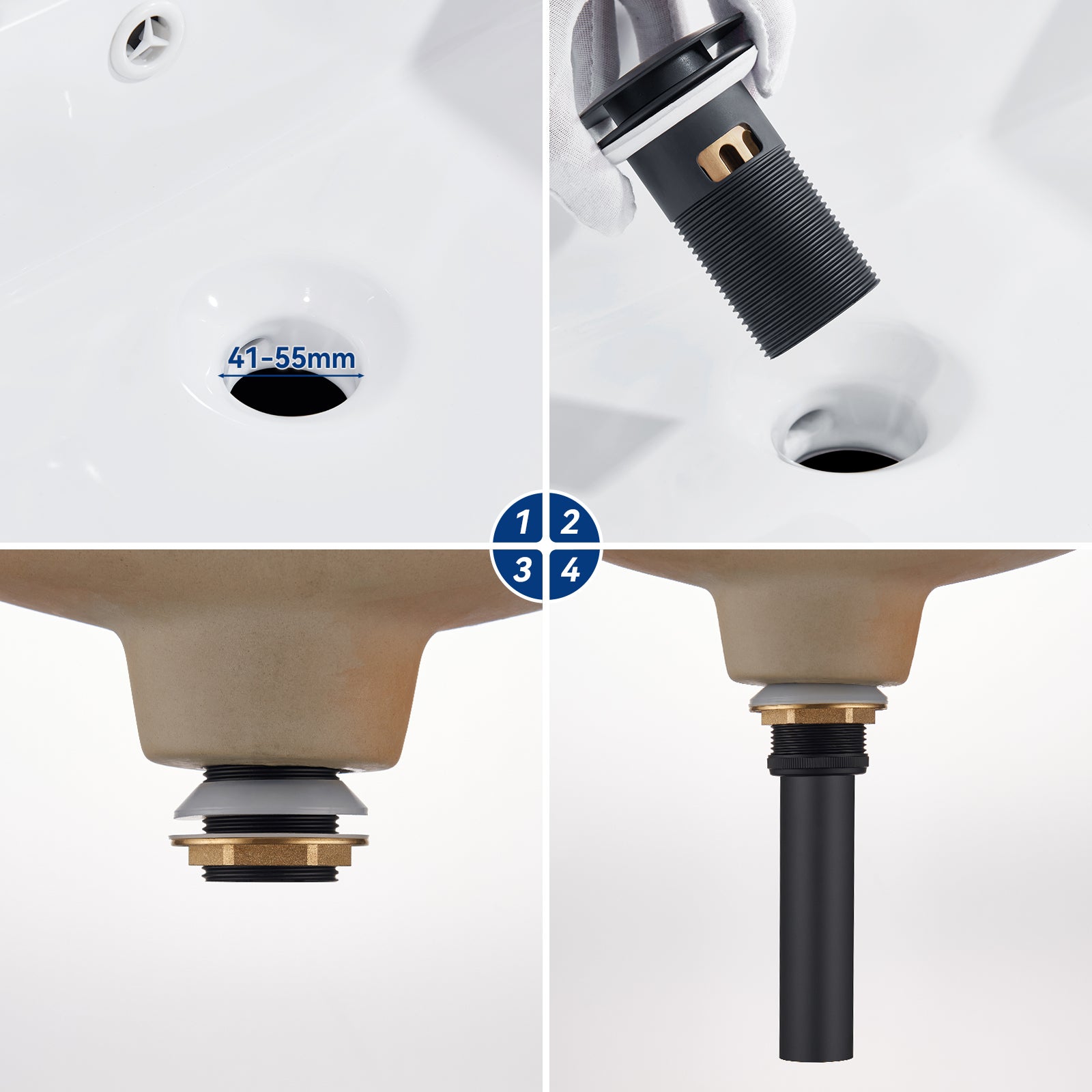 Auralum max Bonde Lavabo Pop Up Avec Trop Plein,Bouchon Vidange avec Panier à Crépine,Bonde Vidage en Laiton/Inox pour Lavabo de Salle Bain ,Noir - 5