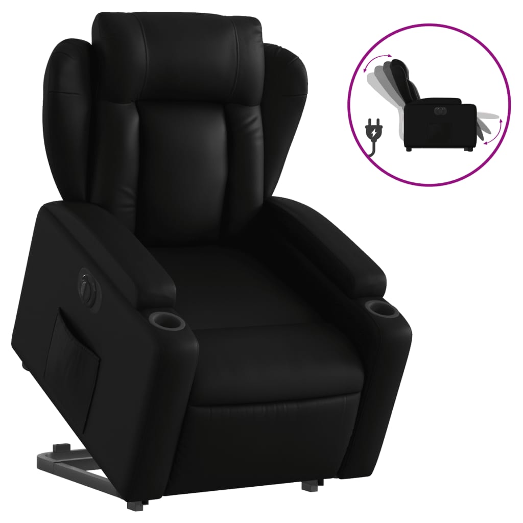 Sillón reclinable y elevable eléctrico sillón de relax silla de relax cuero sintético negro cfw460421