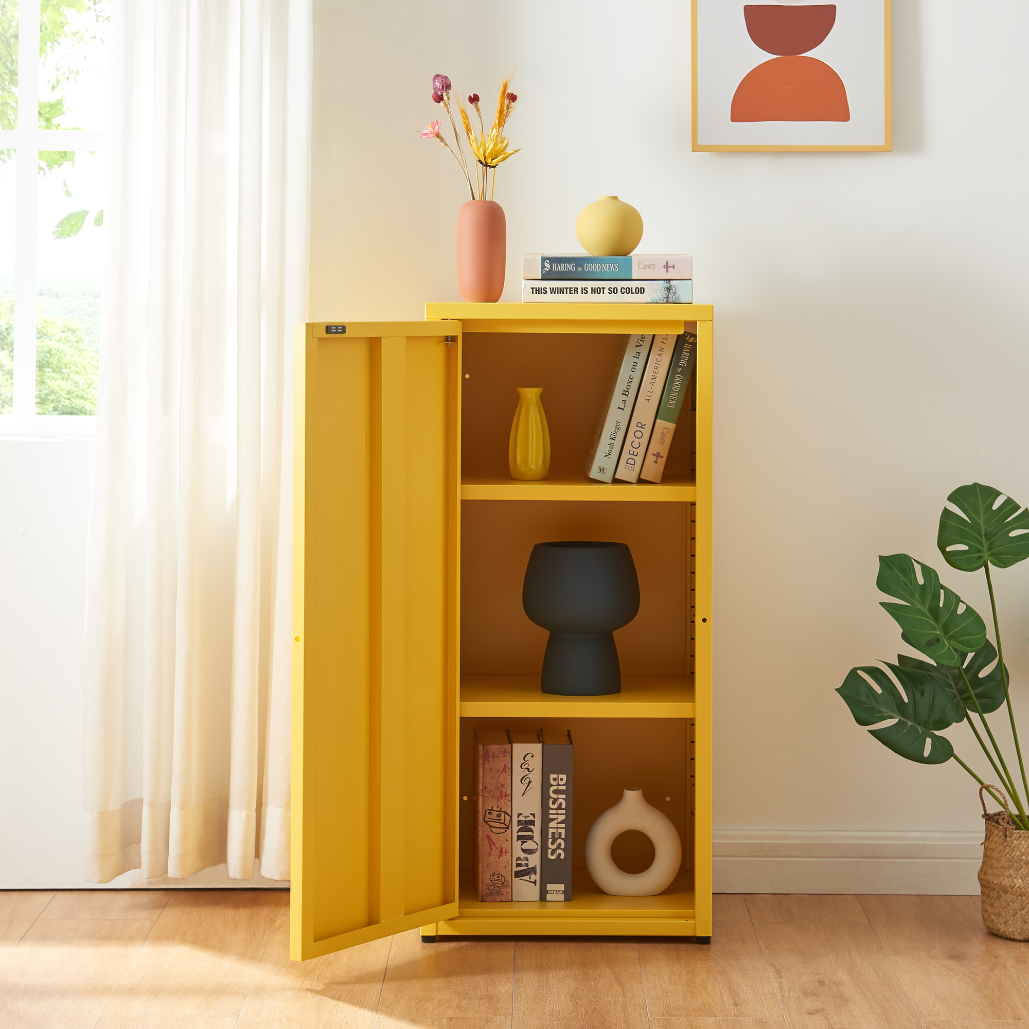 Armoire métallique Burlöv acier 88 x 40 x 35 cm jaune [en.casa] - 2