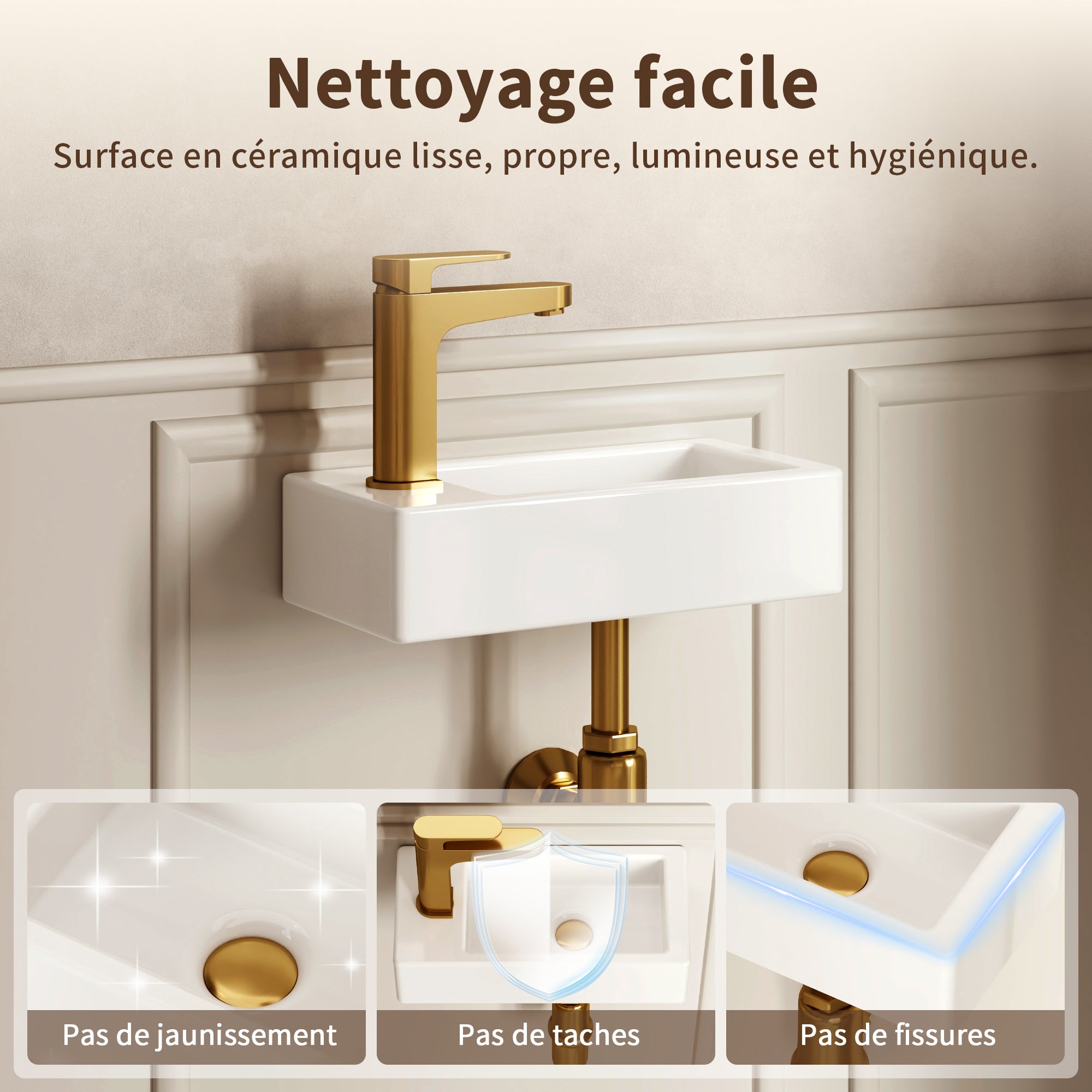 Vasque Lave Main Meuble - DeerValley Vasque Suspendu Rectangulaire Blanc pour Vasque Salle de Bain - Trou pour Robinet à Gauche 37x18x9cm - 2