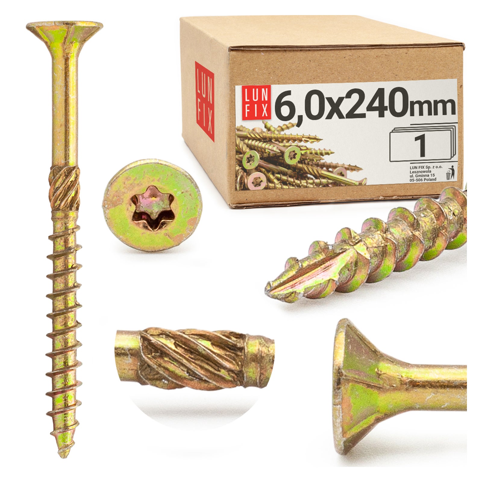 Wkręty ciesielskie z łbem stożkowym 6x240mm 1szt.