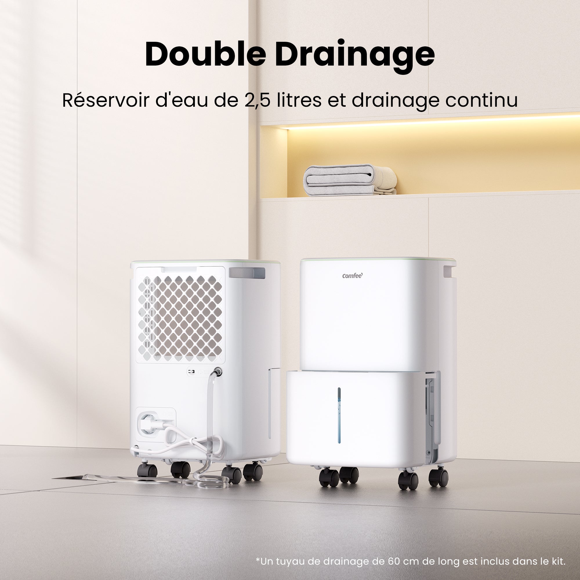 2025 COMFEE Déshumidificateur Portable 12L/Jour, 3 Modes au Choix, Réservoir Amobile 2,5L, Drainage Continu, Minuterie 24h- Pour Pièce de 20 à 35㎡ - 3