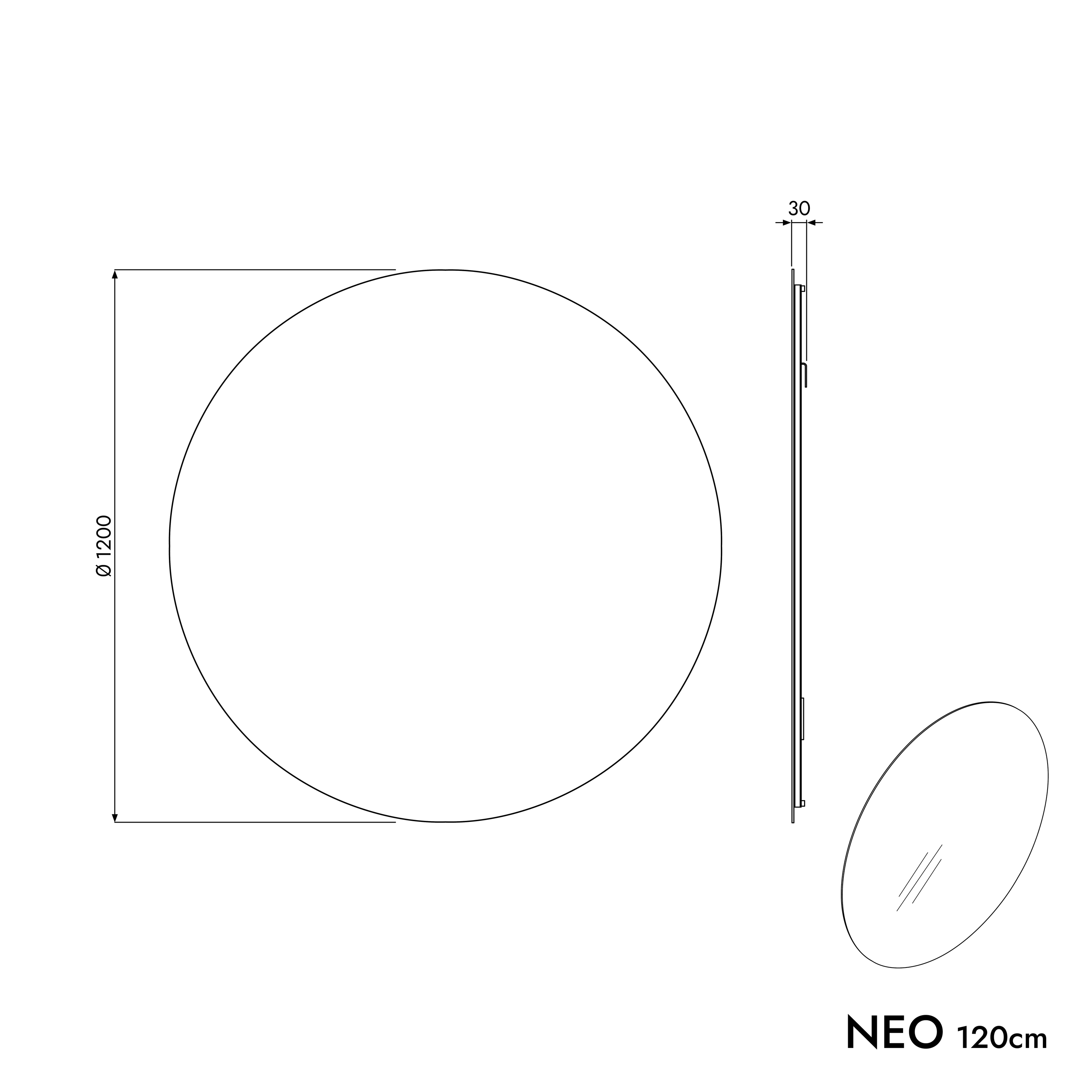 BERNSTEIN - Miroir rond de salle de bain avec éclairage LED ∅120cm, allumage capteur de mouvement, intensité lumière réglable - NEO - 6