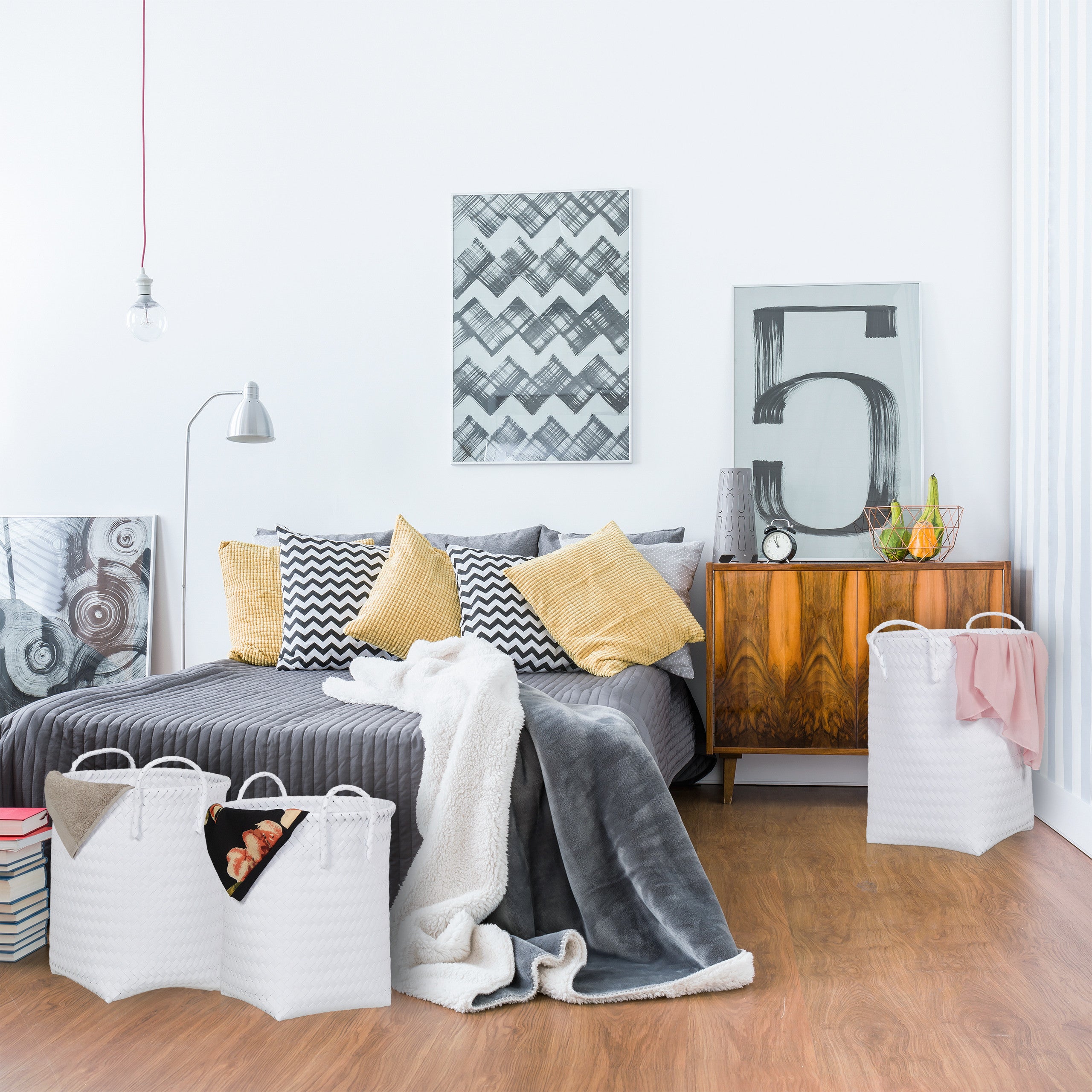 Panier à lessive tressé, jeu de 3 corbeilles à rangement, 3 tailles, avec anse, plastique, choix de couleurs, Relaxdays - 5