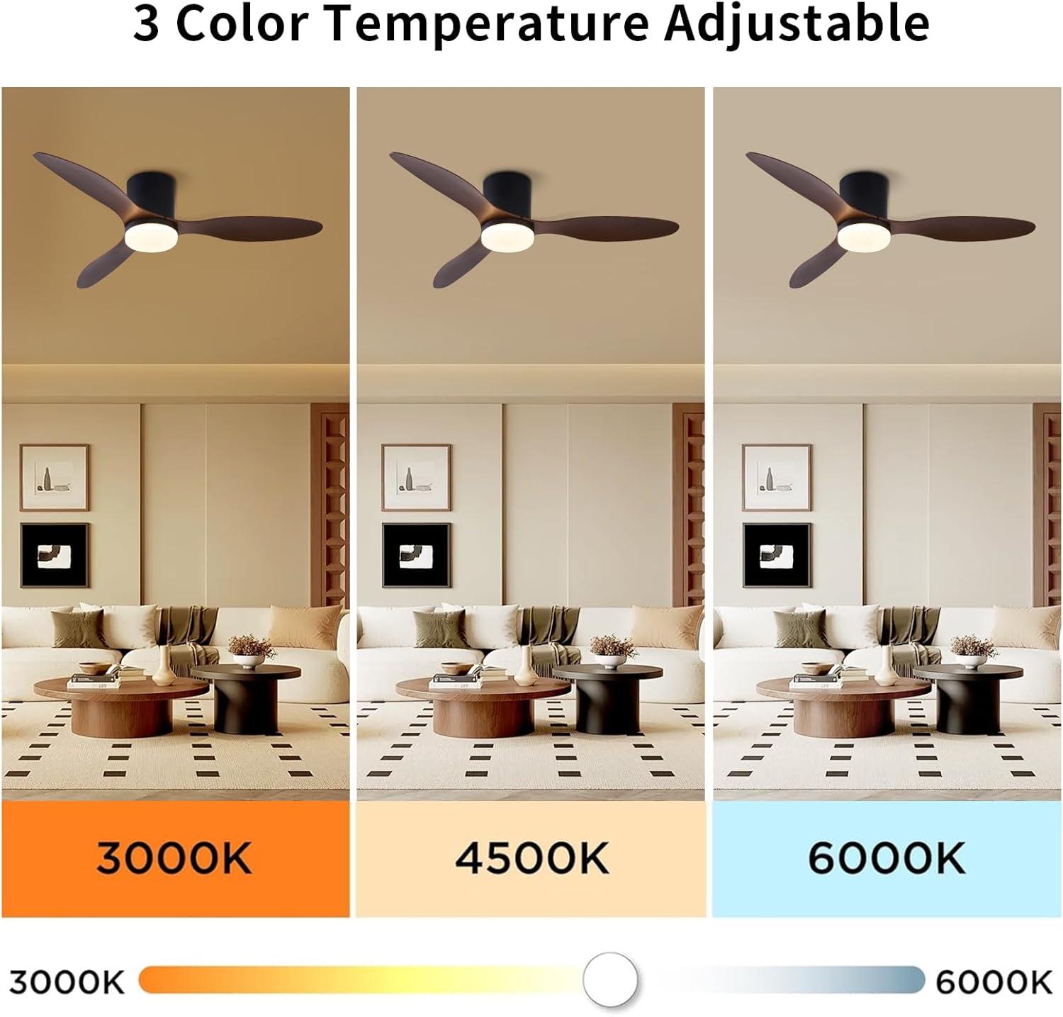 Ventilateur de plafond avec lumière, télécommande/contrôle par application, 6 vitesses de ventilation, minuterie, gradation continue (106 cm) - 5