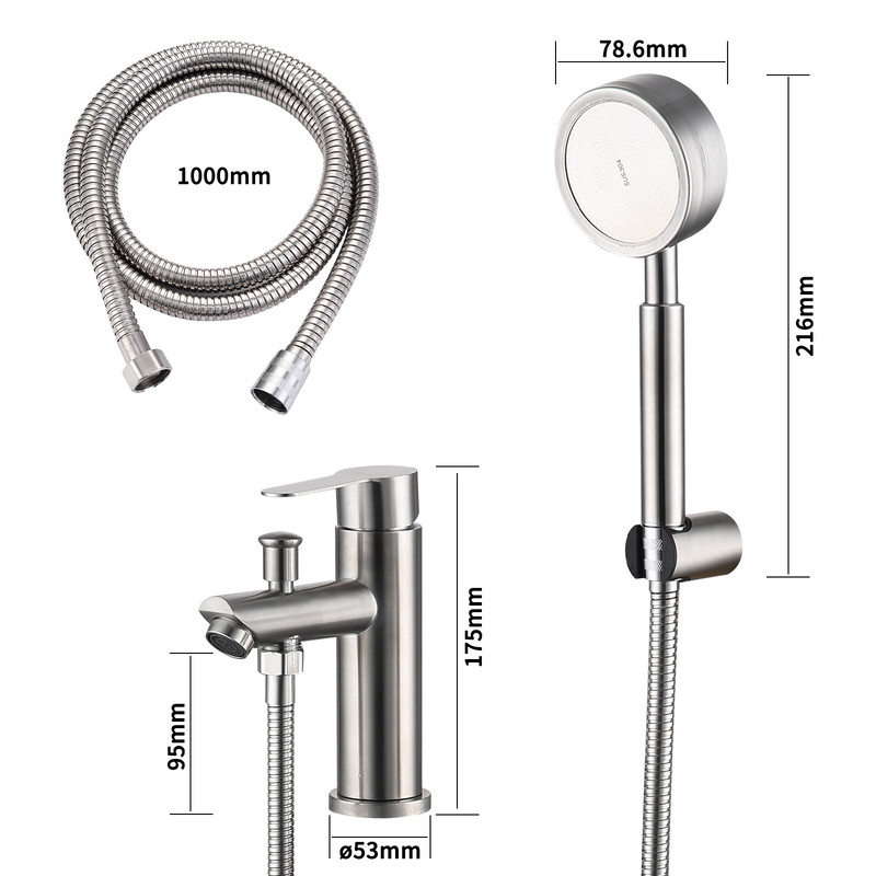 Mitigeur Salle de Bain Brossé Robinet de Douche avec Pommeau et Flexible Kit de Robinet Monotrou à Double Usage - 8