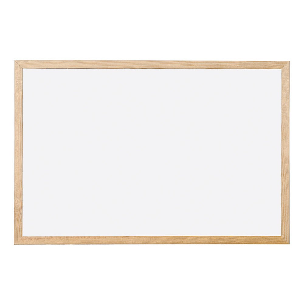 Q-connect tableau blanc mélaminé cadre bois lisse lavable - Accessoires fixation mur - 90x60cm - Blanc - 2