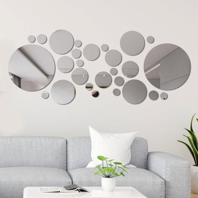 32 peças adesivos de parede espelhados, decalques de espelho circular estéreo 3D, decoração faça você mesmo