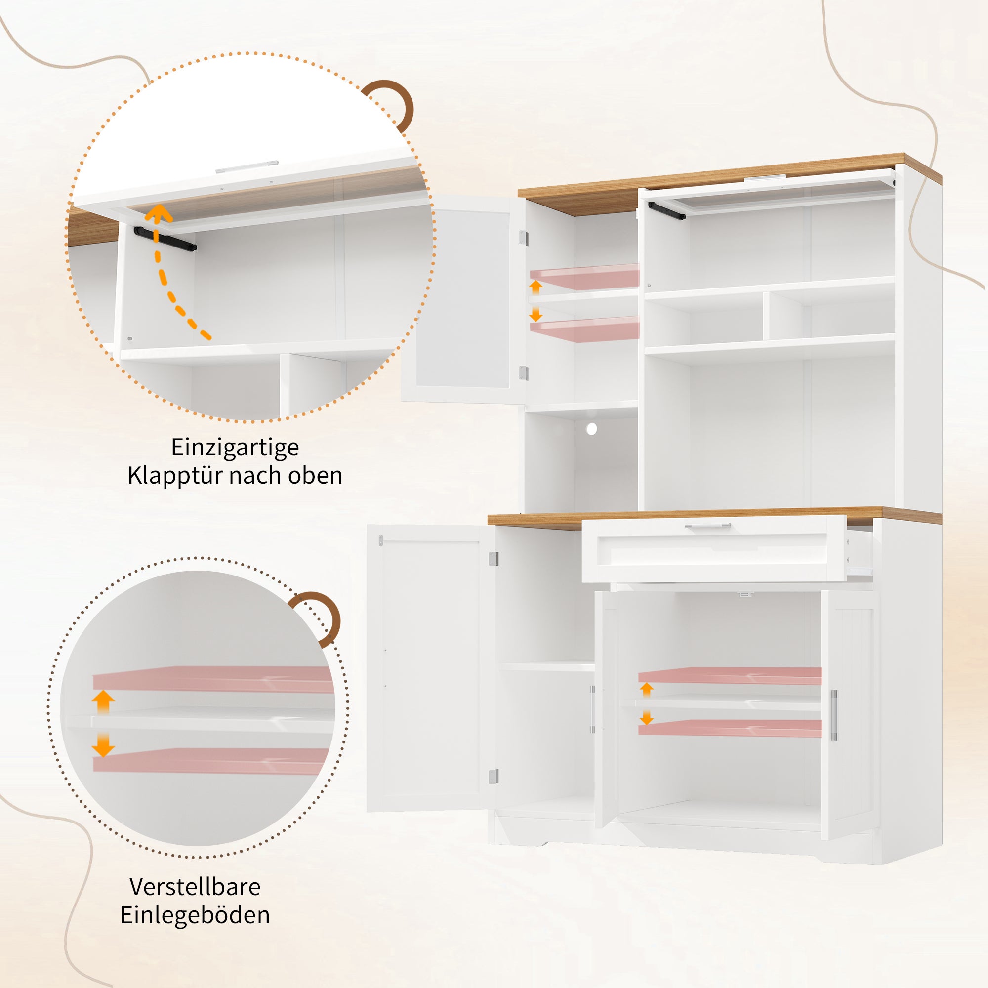 Buffet haut vaisselier de cuisine 104x40x180cm avec éclairage LED intégré, vitrine de rangement moderne pour salon, grande capacité, Blanc - 9