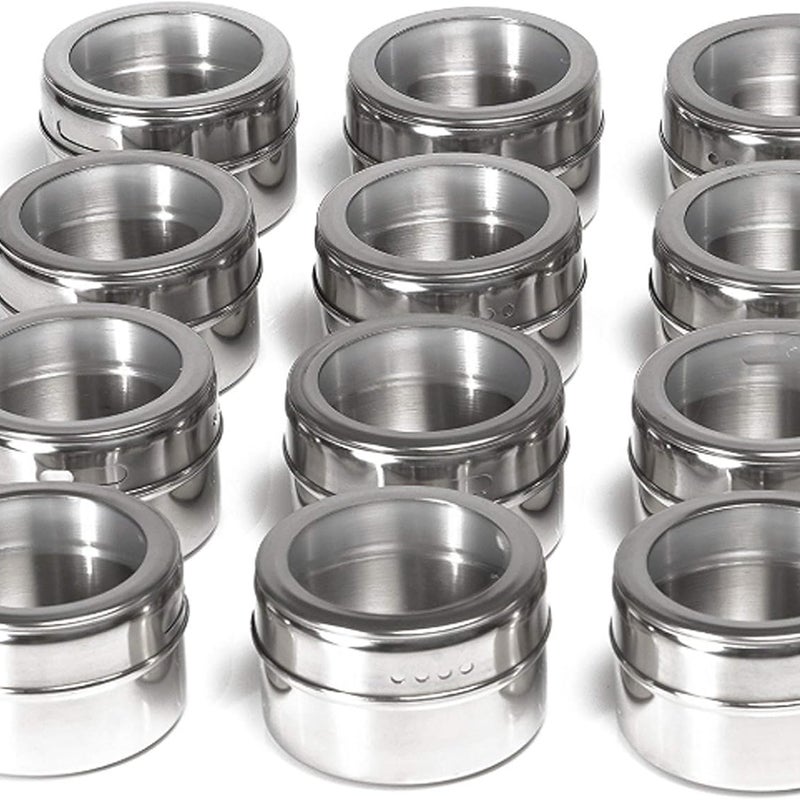 Magnetyczne pojemniki na przyprawy, zestaw 12 magnetycznych pudełek na przyprawy, pojemnik na przyprawy ze stali nierdzewnej, do kuchni z grillem, nar