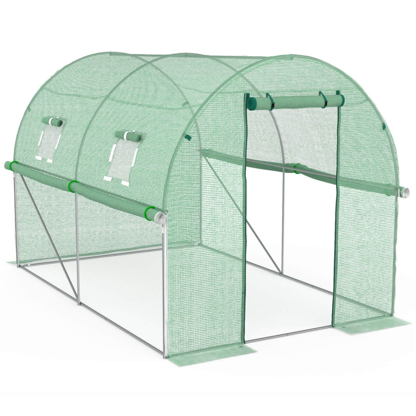 Serre de jardin tunnel 6m² 3 x 2 x 2 m acier galvanisé + bâche anti-UV avec porte et fenêtres ROMA verte toutes saisons - 5