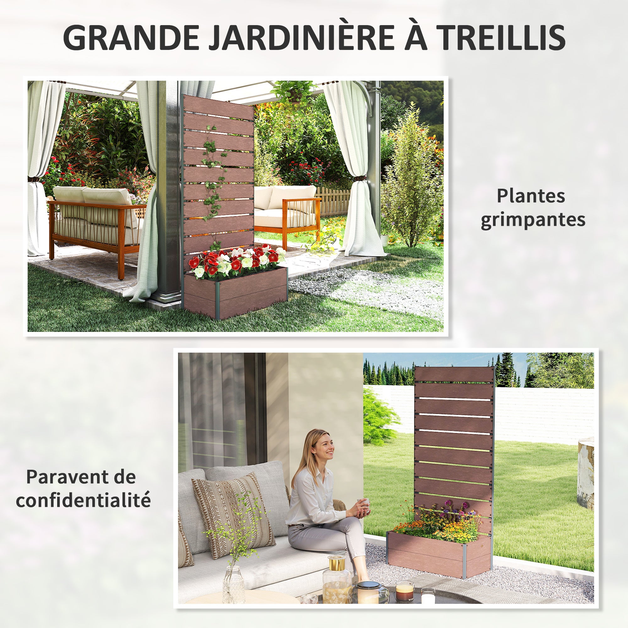 Jardinière avec treillis plaque composite bois-plastique Outsunny - 6