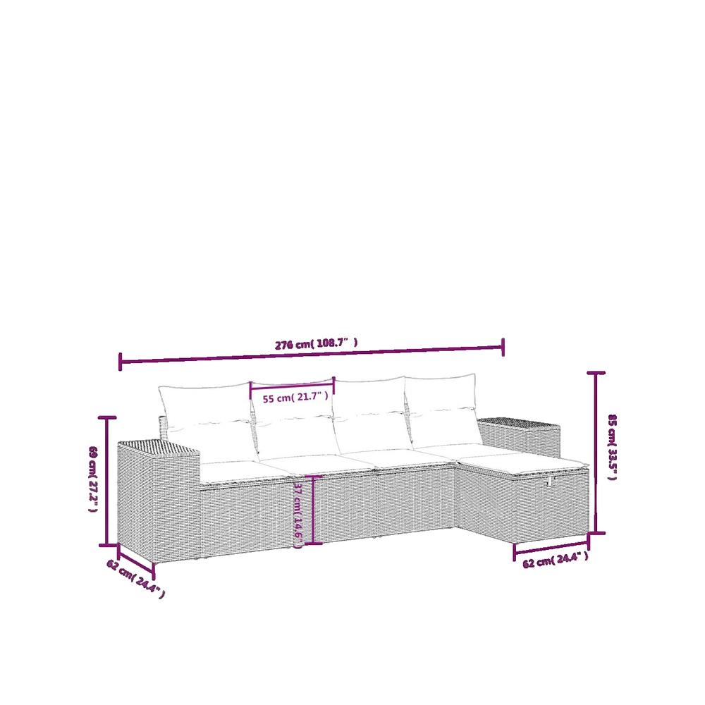 Zestaw mebli ogrodowych vidaXL Modularny 5-częściowy Szary Rattan syntetyczny i stal