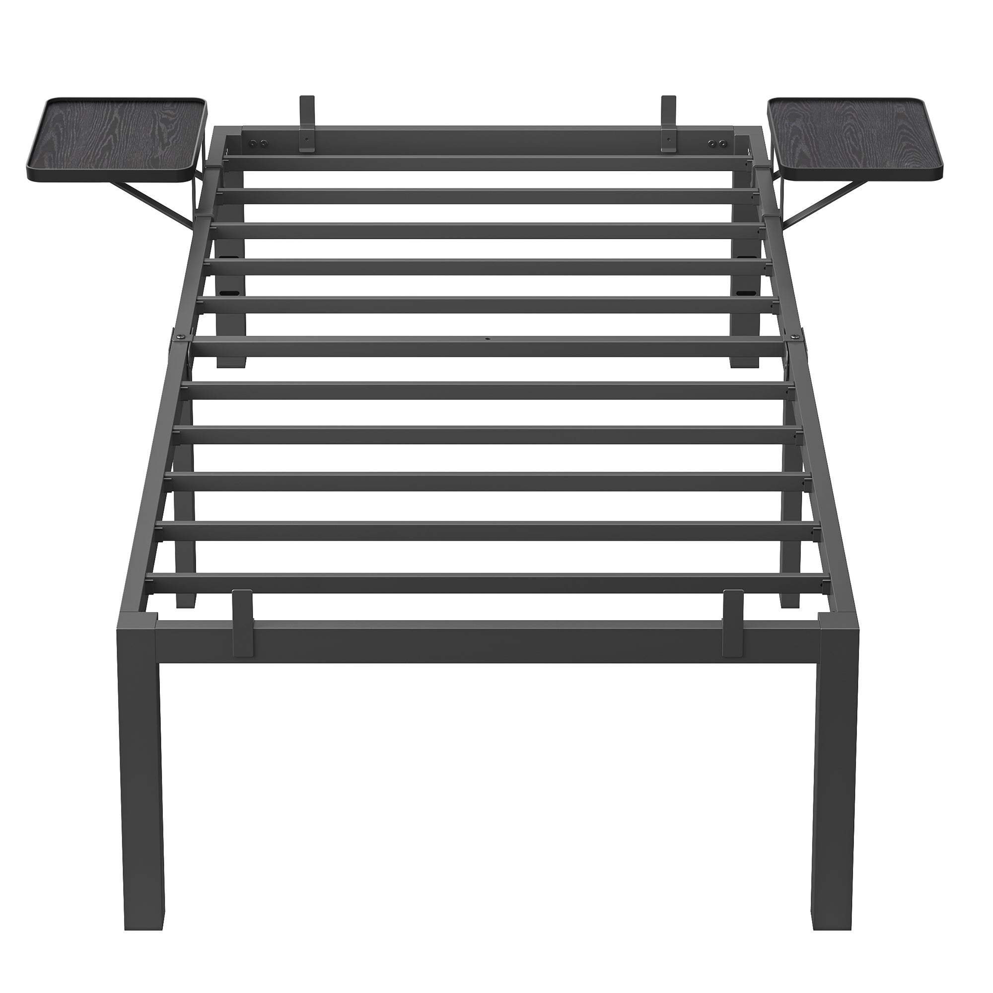 Cadre De Lit Métal 90x190 Cm Noir - Avec Tête Et Pied De Lit, Rangement Sous Lit 32 Cm, Support 120 Kg