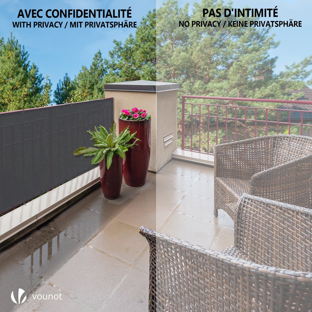Brise vue occultant en HDPE 150g/m² 1.5x20m avec attaches de fixation anthracite VOUNOT® - 7