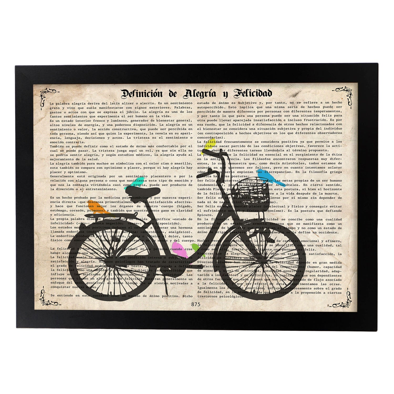 Poster de bici con pajaros. láminas de bicicletas definiciones. marco blanco - a3
