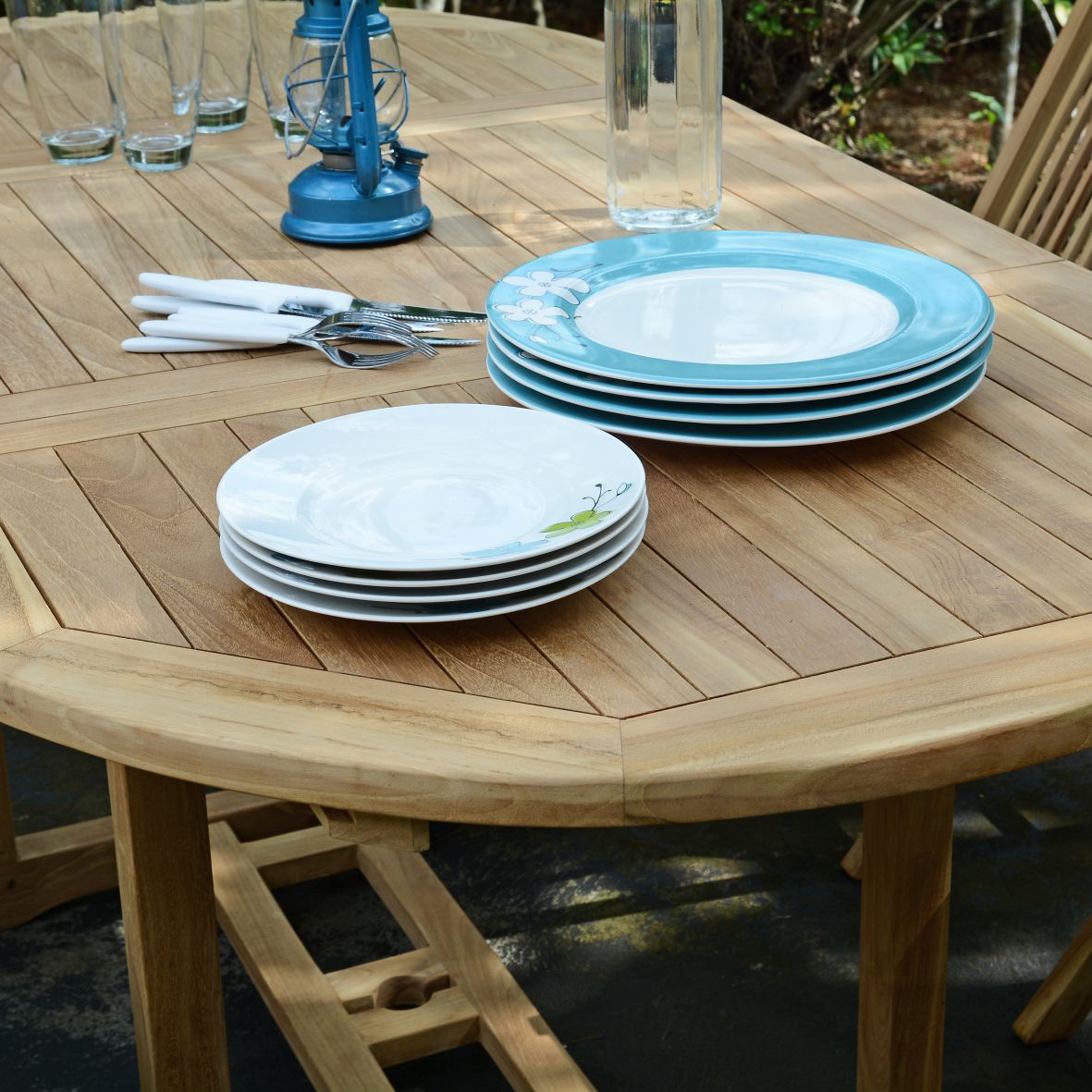 Table de jardin extensible ovale en Teck Marron 8 places - 3