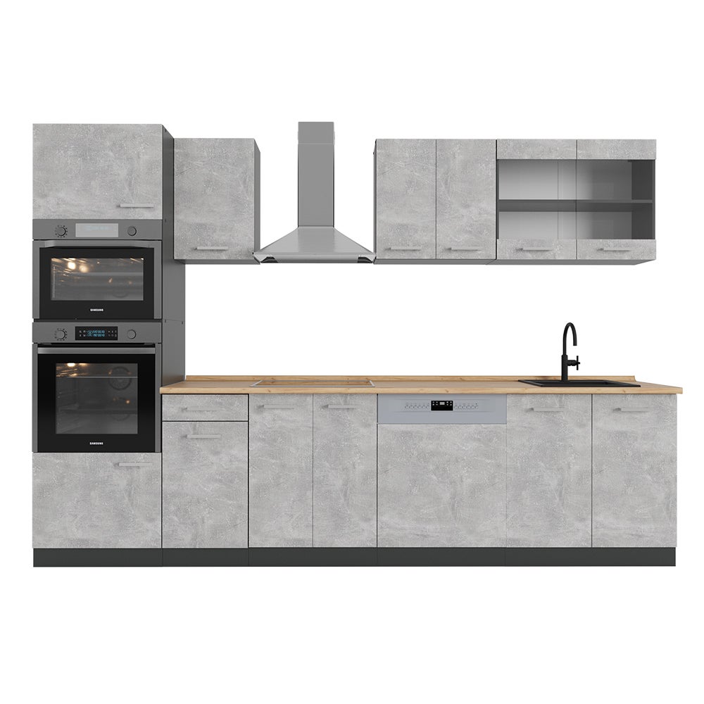 Cuisine R-Line, 300 cm PT Anthracite, Noir Béton/Anthracite, Vicco
