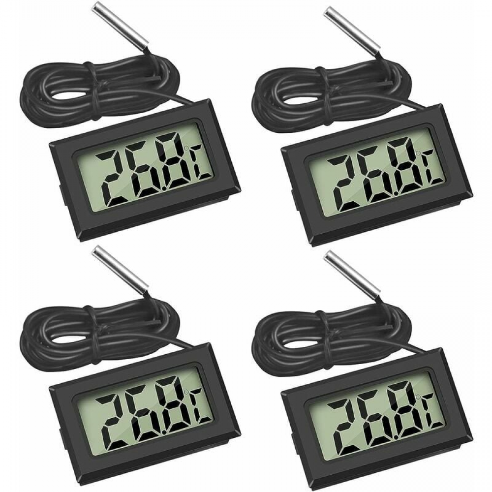 (4X Noir) Mini Cyfrowy Termometr LCD z Sondą Temperatury, Czujnik Temperatury, Tester do Lodówki, Zamrażarki, Akwarium