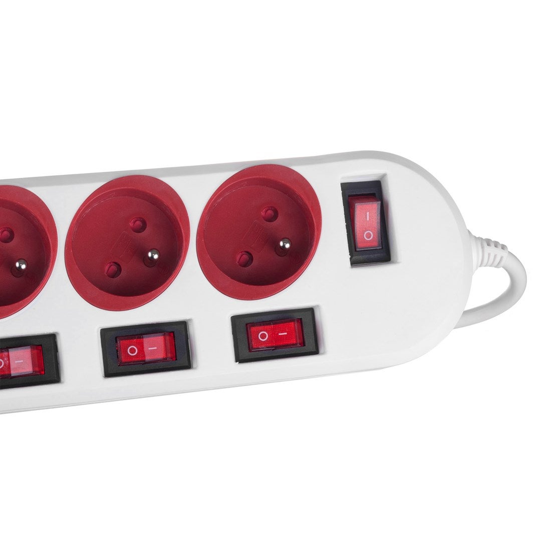 Regleta Maclean, Cable Alargador De 5 Tomas, Con Interruptores, 250VAC – EU