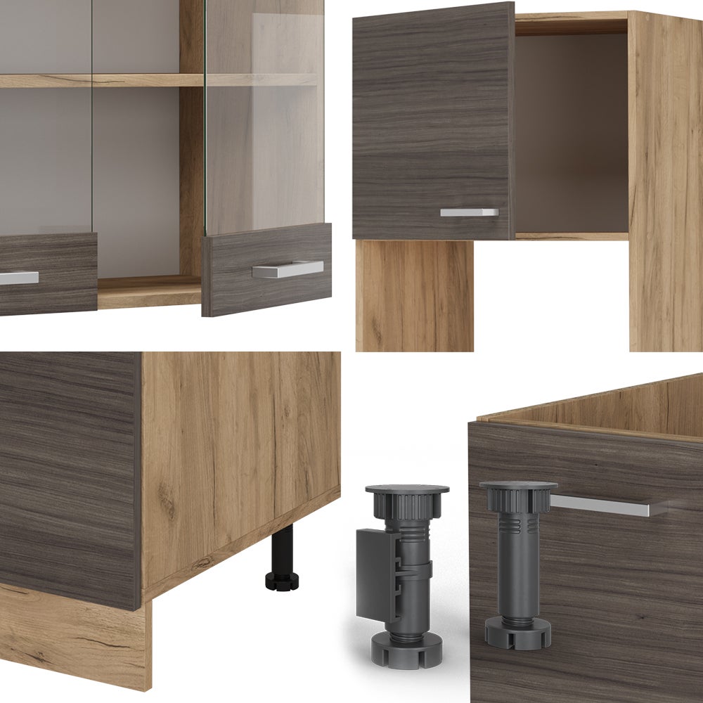 Vicco Cuisine en angle R-Line, Gris noble/Chêne de force doré, 247 x 237 cm, PT Chêne - 5