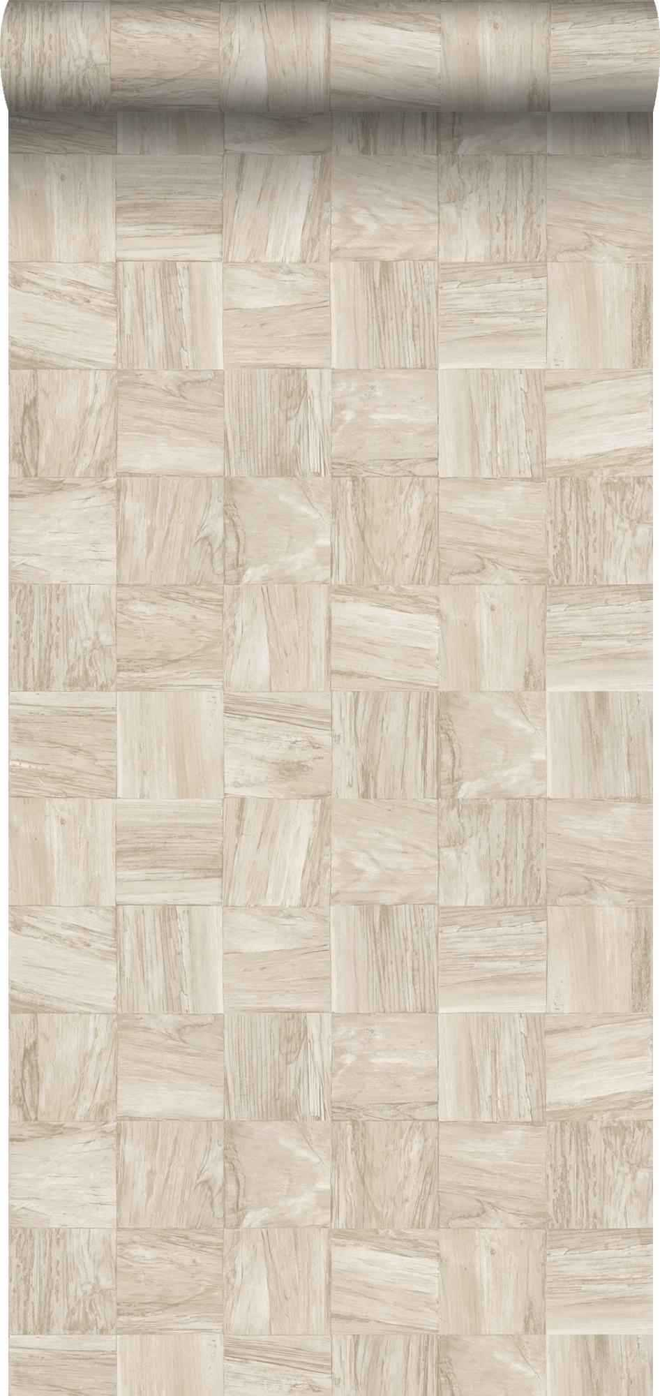 Papel pintado pedazos cuadrados de madera de desecho recuperada beige claro - 50 x 900 cm - origin wallcoverings