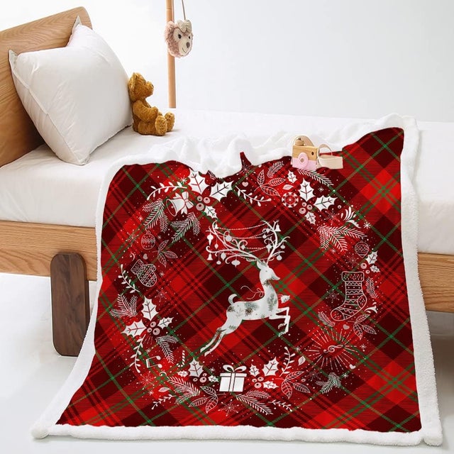 Coperta in pile con stampa scozzese classica natalizia, in microfibra, calda e soffice, reversibile, invernale (90x120 cm)