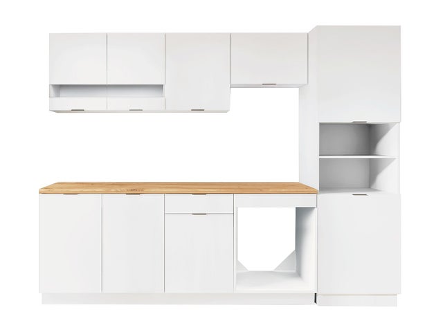 Ensemble cuisine complète + colonne - Blanc et Naturel - CARMEO