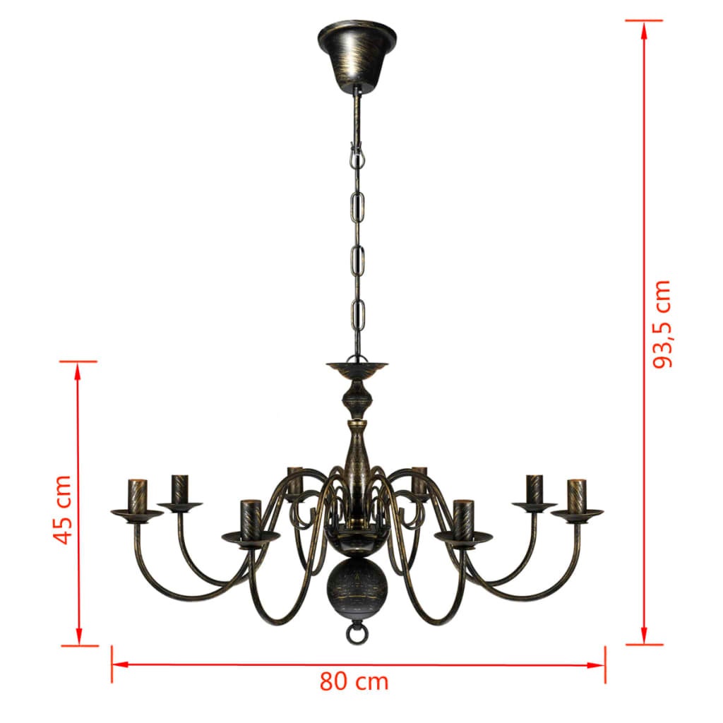 Lustre en métal noir antique 8 x E14 ampoules - 7