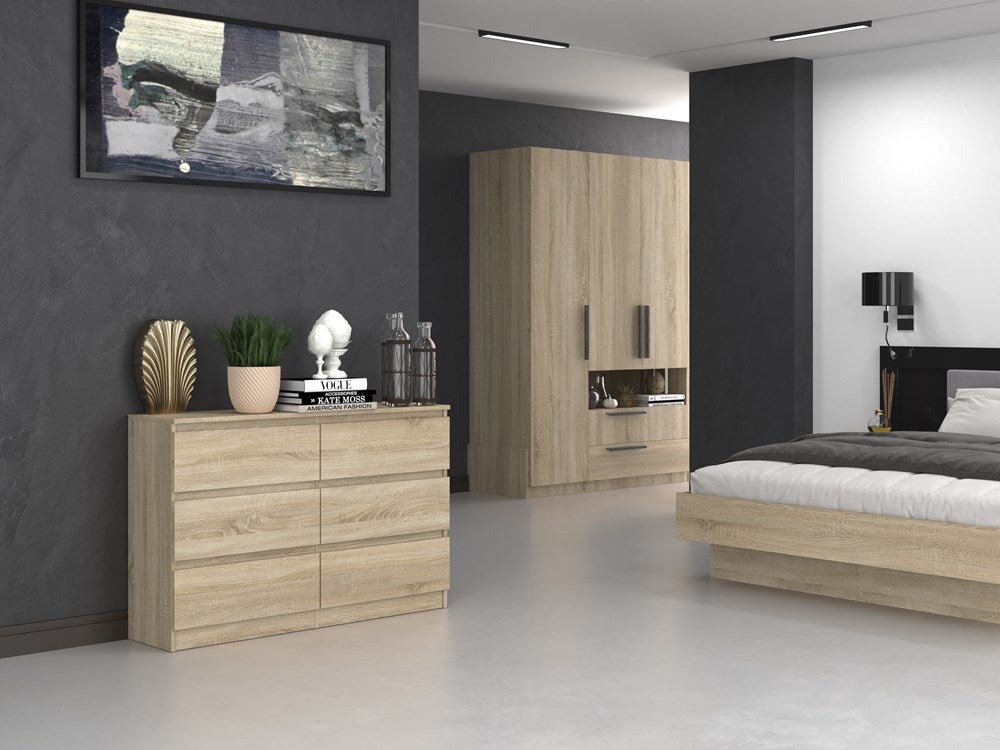 MILAN - Commode contemporaine chambre/salon/bureau 30x120x77 cm - 6 tiroirs - Meuble de rangementent - Chiffonier - Sonoma - 7