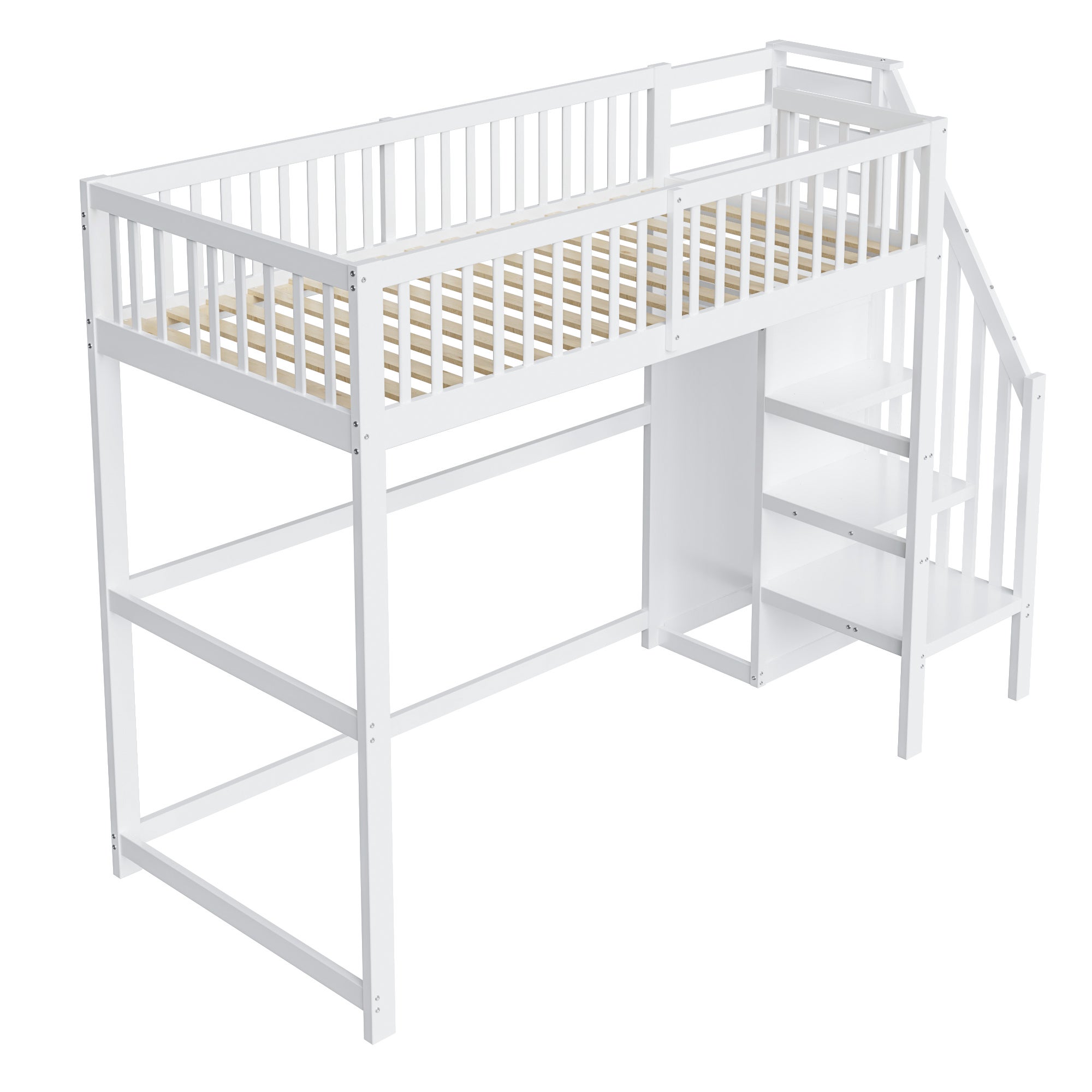 Lit mezzanine 90x200cm en bois - avec une armoire - Blanc - 6