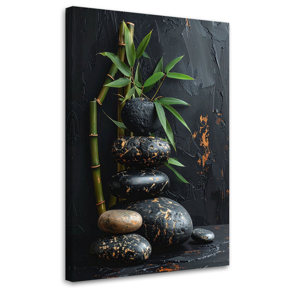 Obraz do salonu sypialni, Kamienie zen spa liście bambusa czarny 80x120
