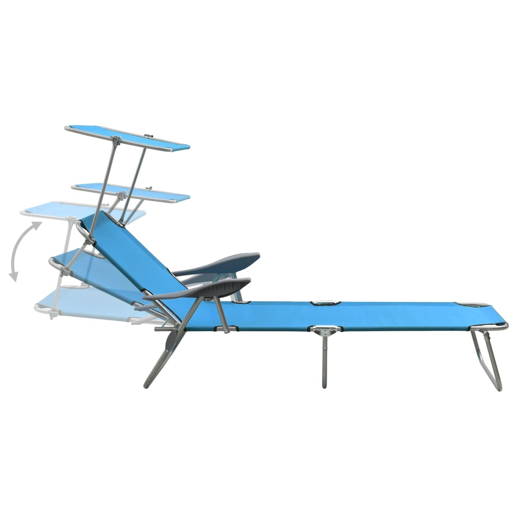 Chaise longue avec auvent Acier Bleu - 4