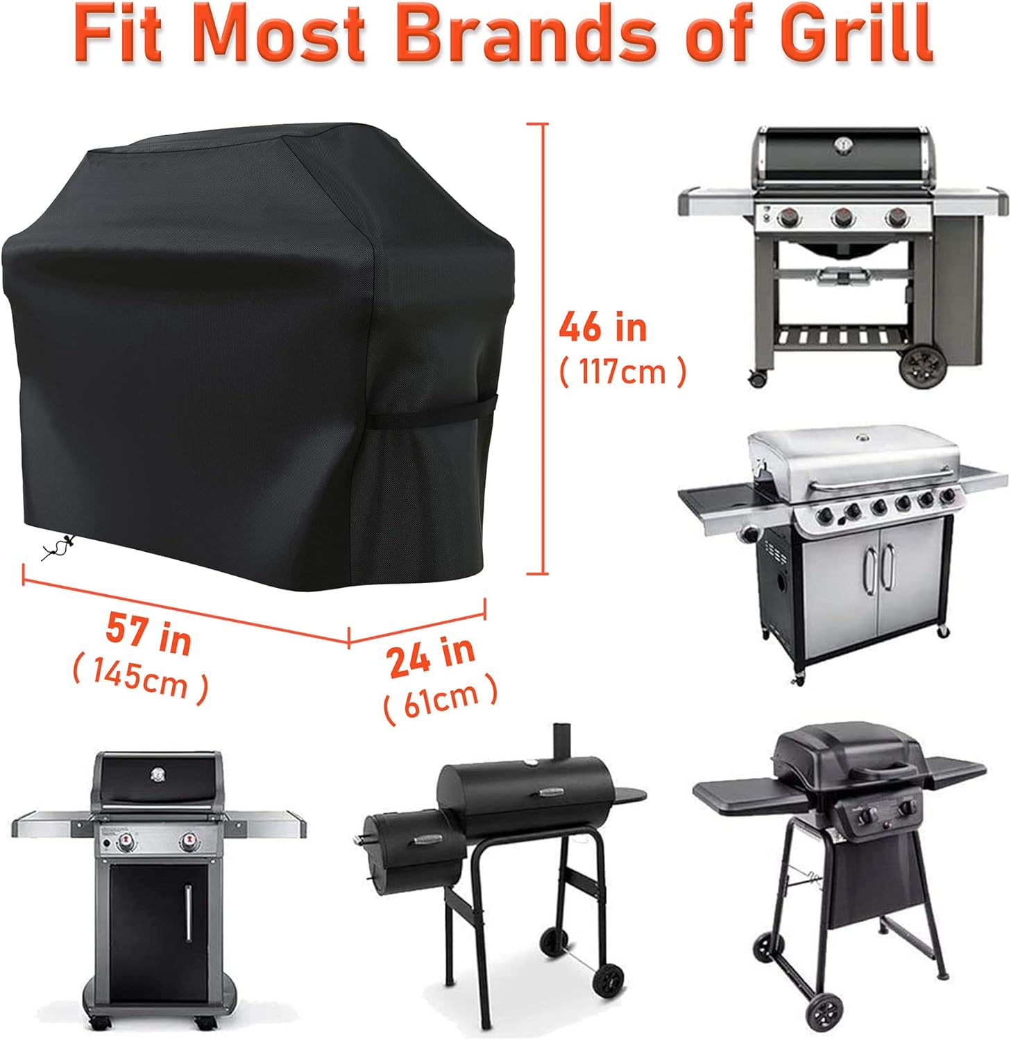 Copertura Barbecue, Copri Barbecue da Esterno,Panno Oxford Cover per Barbecue, antistrappo, UV e Impermeabile per Weber, Brinkmann-Black (210D)|170x61x117cm