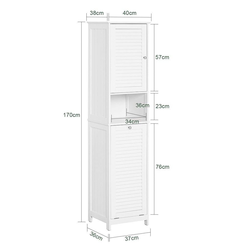 SoBuy Columna de Baño, Armario Alto con 1 Puerta de Persianas, 1 Cajón y 1 Cesto para Ropa Extraíble, Blanco, BZR124-W - 3