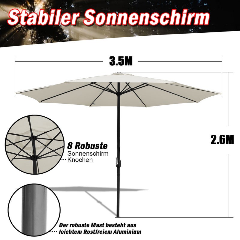 Parasol de jardin - Parasol - Résistantes à Intempéries - Ø 350 cm - Beige, Parasol de plage, Résistant aux UV - 2