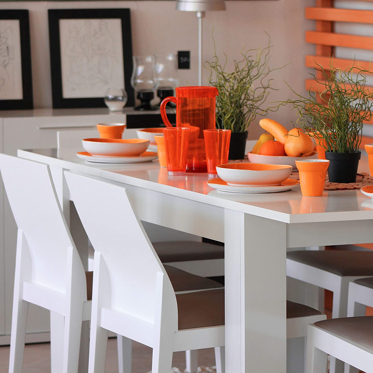 Mobelcenter – Mesa de Salón/Comedor Extensible Kendra – Ancho: 140 cm x Fondo: 90 cm x Alto: 78 cm – Ancho Extendida: 190 cm (Blanco Brillo) - (0486) - 2