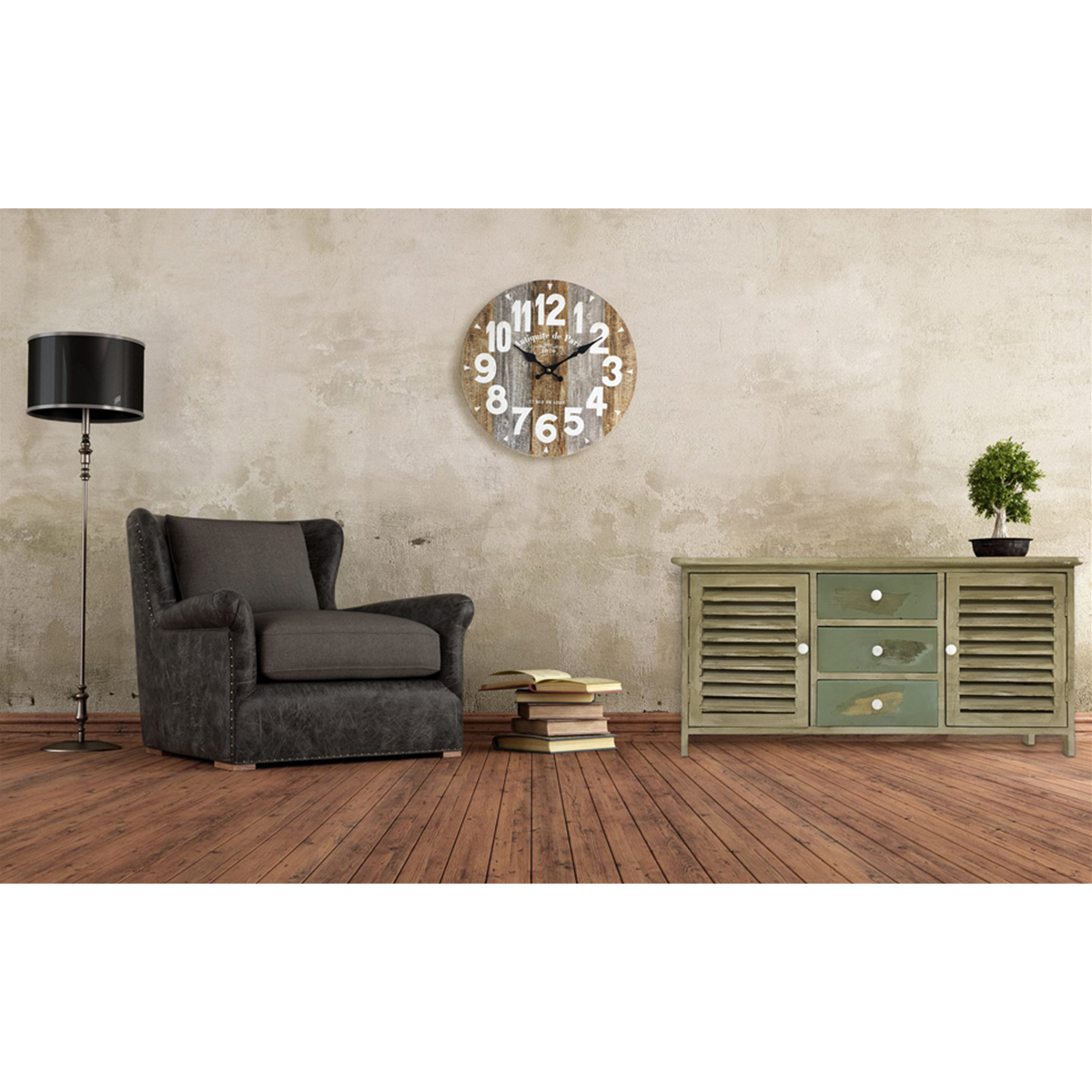 Rebecca Mobili Reloj de Pared Relojes Vintage Rustico Madera - Main Image