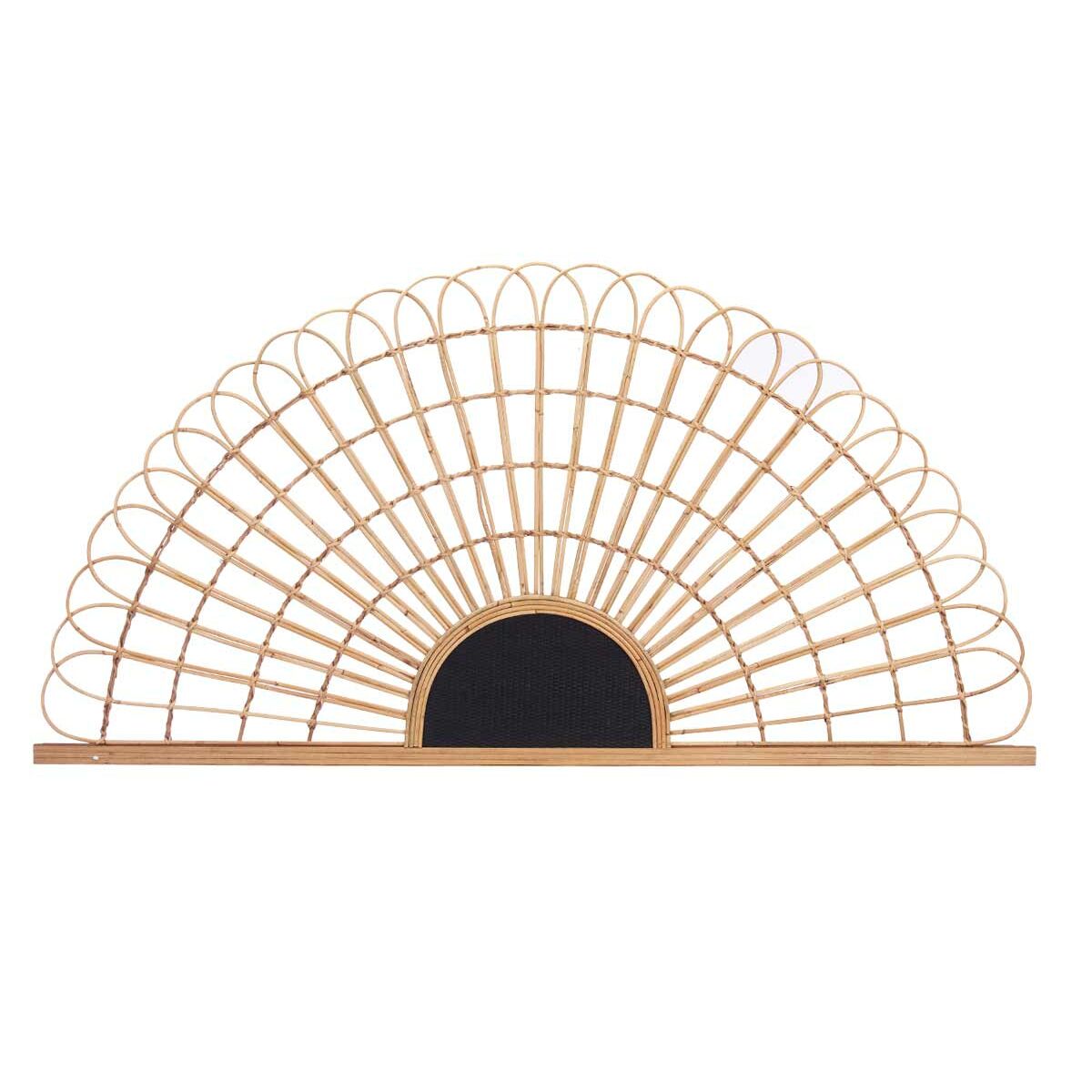 Tête De Lit Eventail Rotin Marron Noir Gift Decor - 160 X 80 Cm